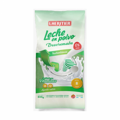 Lheritier Leche en Polvo Descremada 800gr Doy Pack
